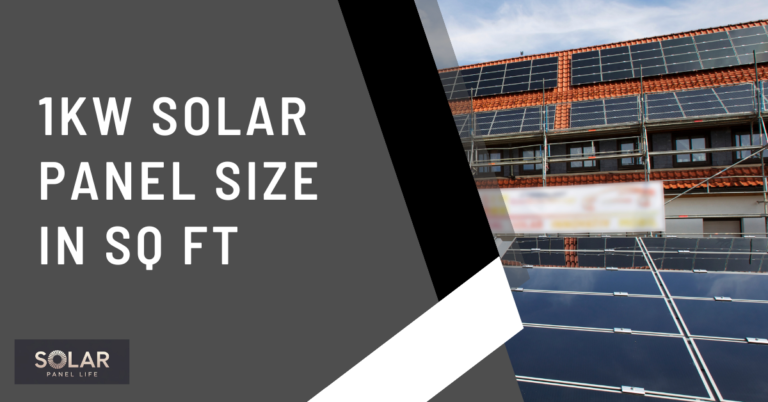 1kW solar panel size in square feet, with background of solar panels installed on a building rooftop.