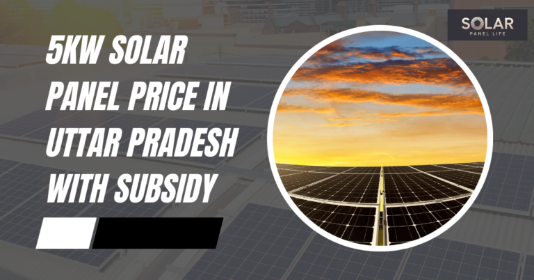 Information on 5kW solar panel price with subsidy in Uttar Pradesh, featuring a rooftop solar installation at sunset.