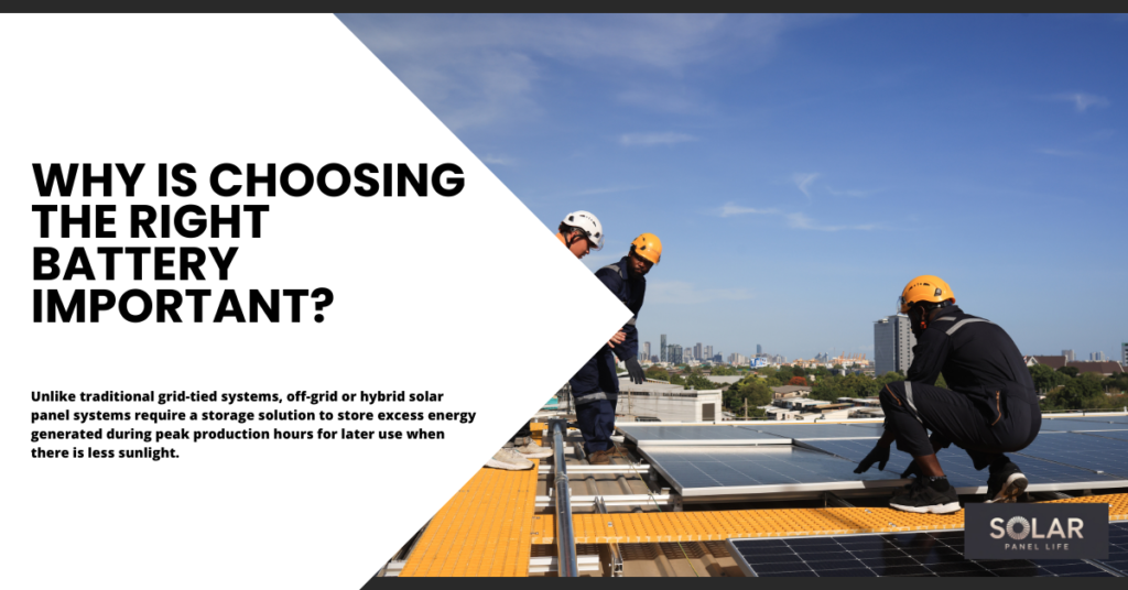 Technicians working on a solar panel system with a city skyline in the background.