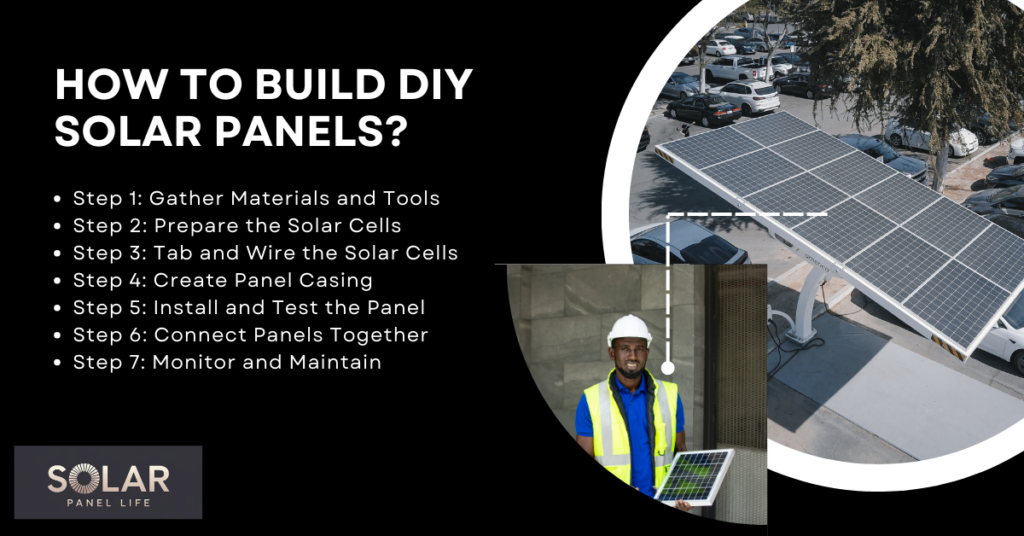 A step-by-step guide on how to build DIY solar panels, with two images.